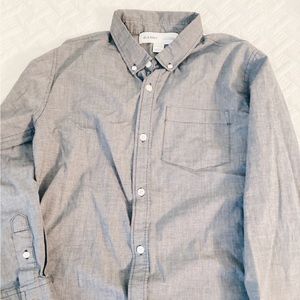 Old Navy Thin Plaid Built In Flex Button Down Black and Gray Boys Size XL 14-16